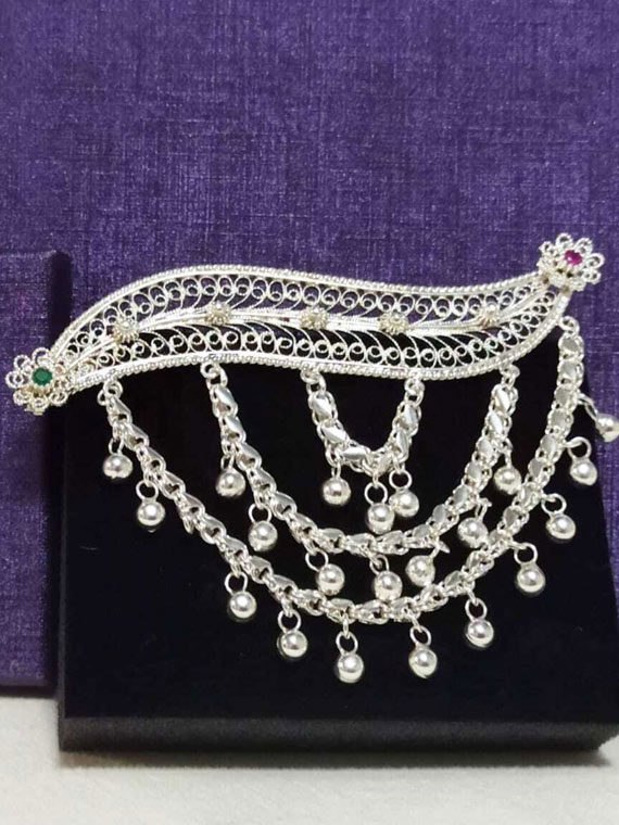 Telkari kok Zumrut ve Yakut Tasli Gumus Sac Tokasi