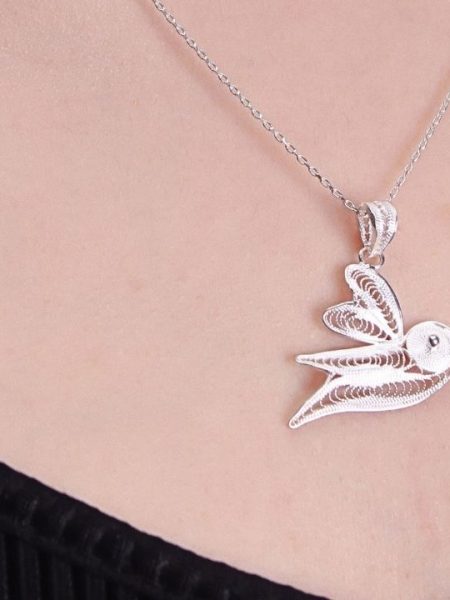 Telkari Kus Model Gumus Kolye